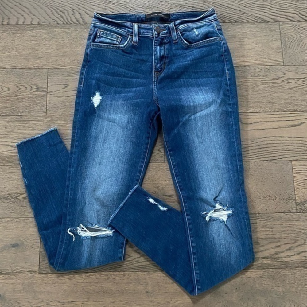 Flying Monkey Distressed Frayed Hem High Rise Ankle Skinny Jeans